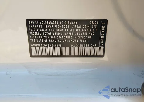 2025 Volkswagen Golf Gti 2.0T Autobahn from USA, damaged, VIN WVWVA7CD4SW248178